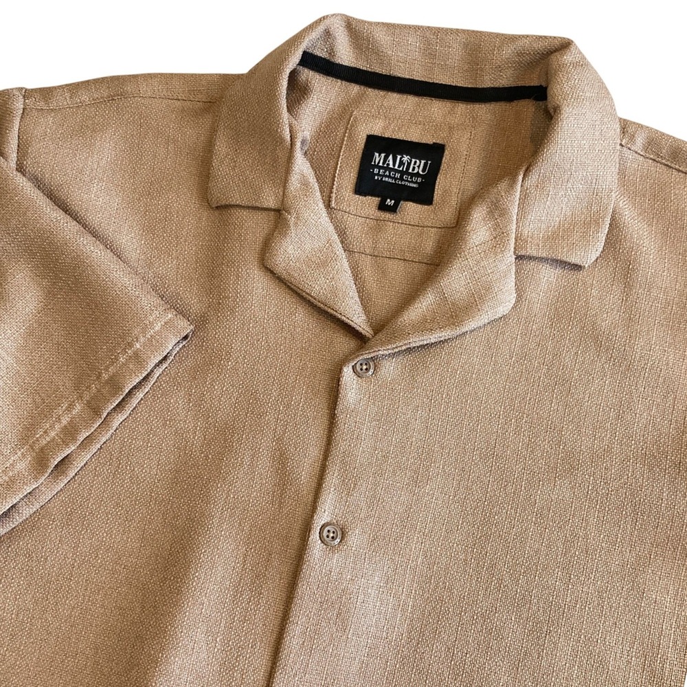 Malibu Beach Club Shirt Mens Medium Drill Clothing Tan Textured Camp Collar